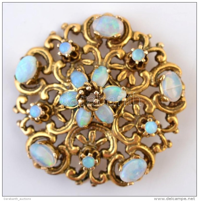 Arany Bross 15 Db Opál KÅ‘vel. 14 K Arany, Jelzett. Br: 13,5 G / 14 C Gold Broche With 15 Opal Gems  Total:... - Otros & Sin Clasificación