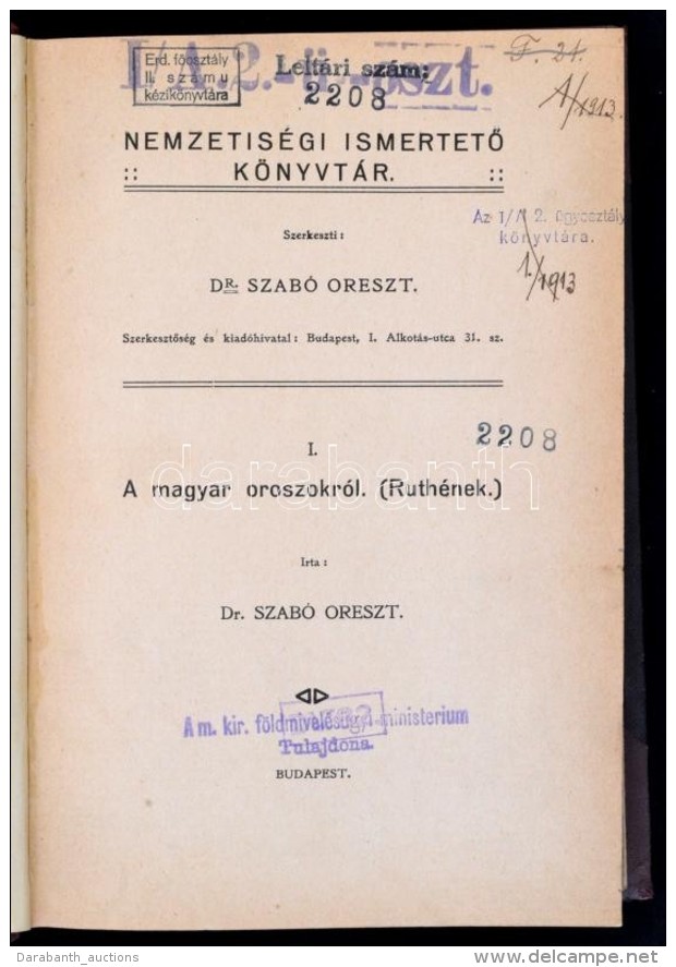 Dr. Szabó Oreszt: A Magyar Oroszokról. (Ruthének.) Nemzetiségi IsmertetÅ‘... - Sin Clasificación