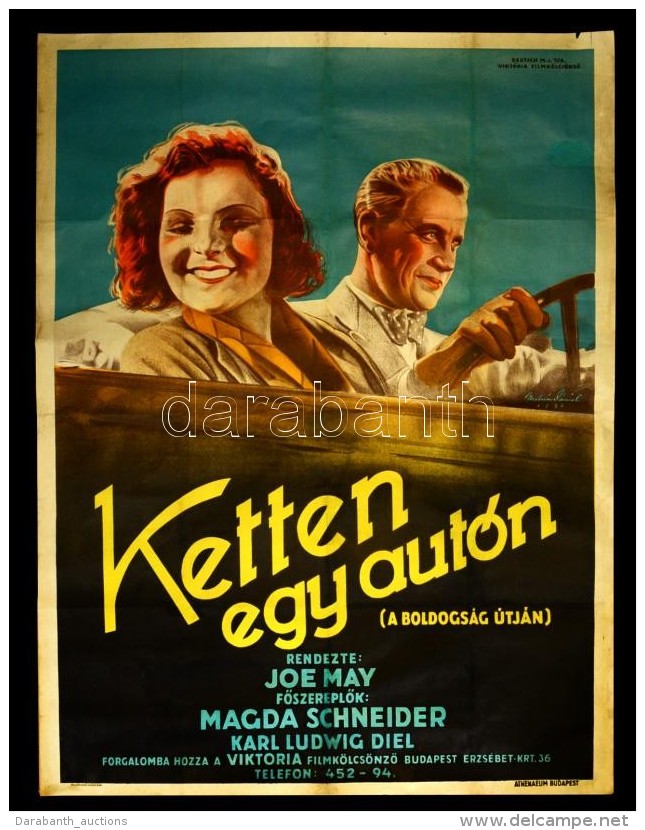 1932 Joe May: Ketten Egy Autón. NagyméretÅ± Litografált Mozi Filmplakát ... - Otros & Sin Clasificación