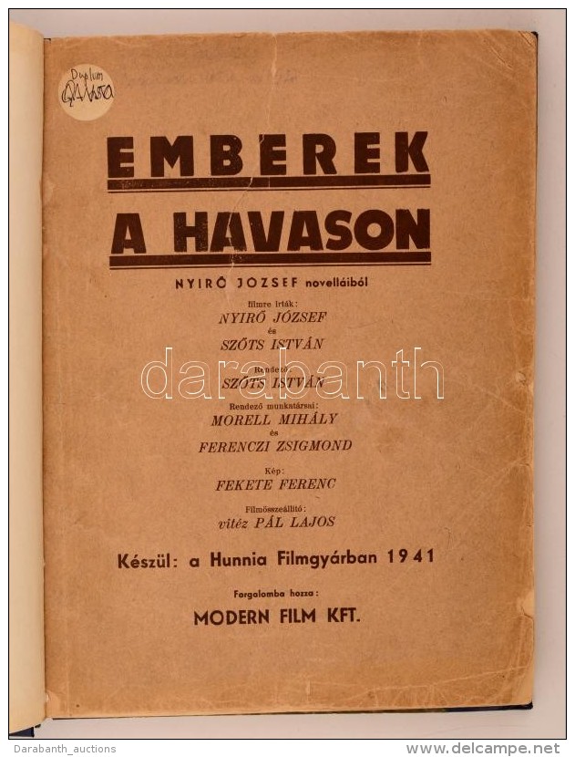 1941 Emberek A Havason Forgatókönyv, írta: NyírÅ‘ József, SzÅ‘ts István.... - Sin Clasificación