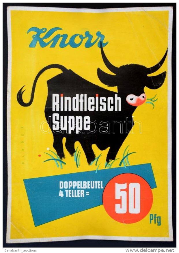 Cca 1930-1940 Knorr Rindfleisch Suppe, Binder Kisplakát, Törésnyomokkal, 34x24 Cm - Sin Clasificación