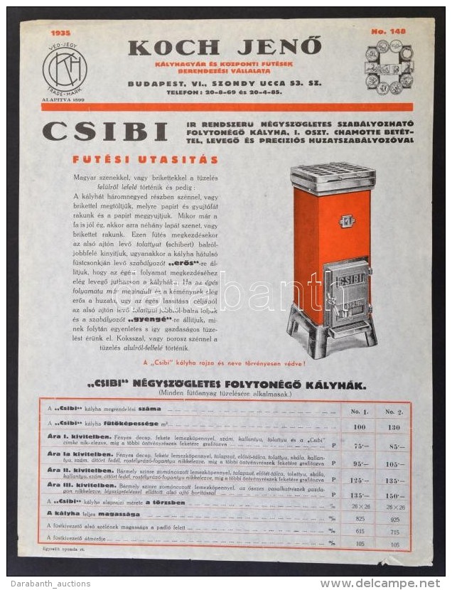 1929-1935 Koch JenÅ‘ Kályhagyár és Központi FÅ±tések Berendezési... - Sin Clasificación