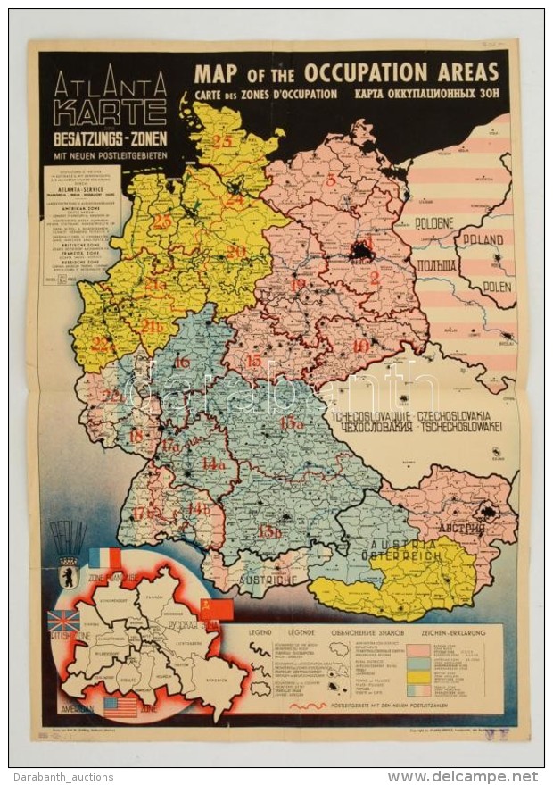 Cca 1945-49 Németország Térkép A Megszállási Zónákkal, A... - Otros & Sin Clasificación