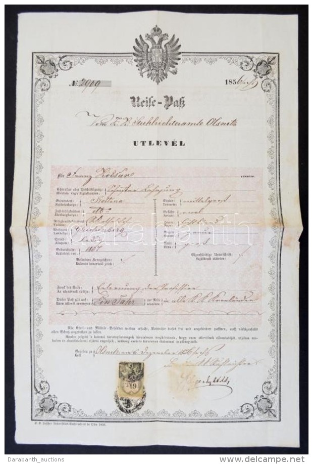 1856 Útlevél Szottinai Lakos Részére. / Passport - Sin Clasificación