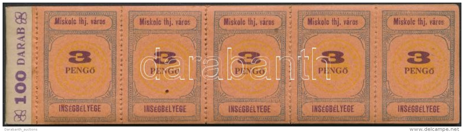 ** 1945 Miskolc ínségbélyeg 3P 100 Db-os Teljes Füzet (250.000) / Miskolc Famine Stamp 3P... - Sin Clasificación