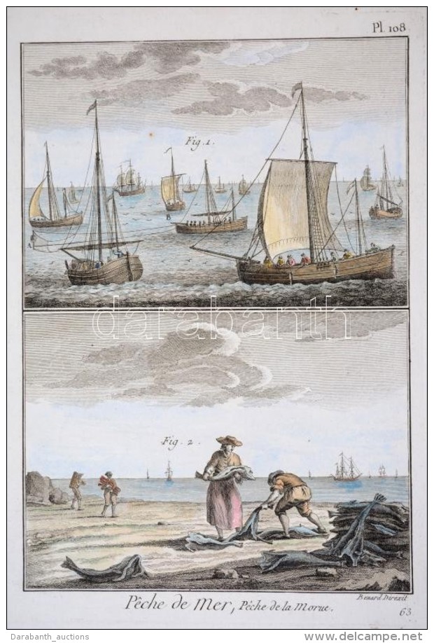 1793 9 Db Halászat Témájú, Kézzel Színezett Rézmetszet Diderot... - Prints & Engravings