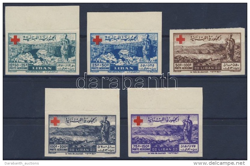 ** 1947 Vöröskereszt Vágott Légiposta Sor / Red Cross Imperforated Airmail Set Mi 377-381 - Otros & Sin Clasificación