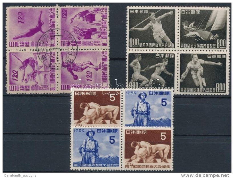 ** O 1947-1952 3 Klf (4 Db) Sport Sor 2 Négyestömbben, Egy 2 Párban / Mi 384-387 Block Of 4, Mi... - Otros & Sin Clasificación