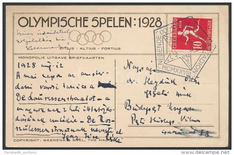 1928 Olimpia Képeslap Alkalmi Bélyegzéssel / Olympic Postcard 'NEGENDE OLYMPIADE AMSTERDAM... - Otros & Sin Clasificación