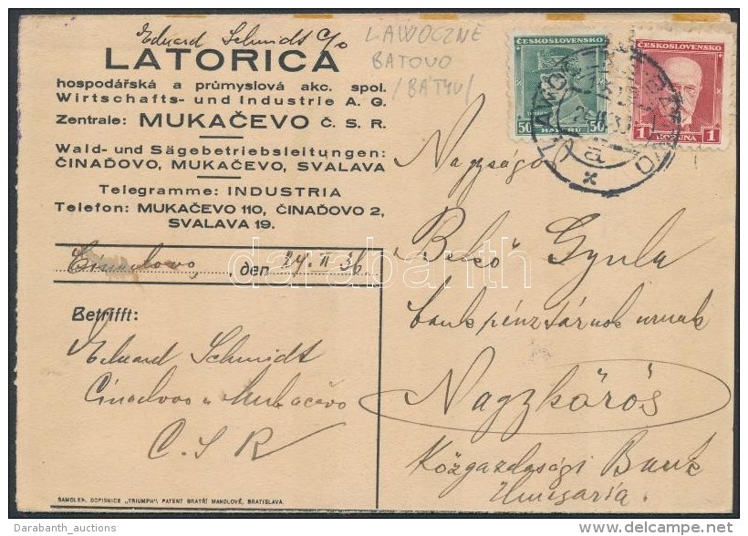 1936 LevelezÅ‘lap 'LAWOCZNE-BATOWO' Vasúti Mozgóposta Bélyegzéssel / Cover With Railway... - Otros & Sin Clasificación