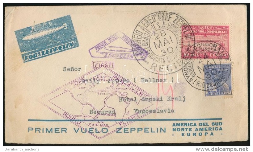 1930 Zeppelin ElsÅ‘ Dél-amerikai útja Levél Rio De Janeiróból Belgrádba - Otros & Sin Clasificación