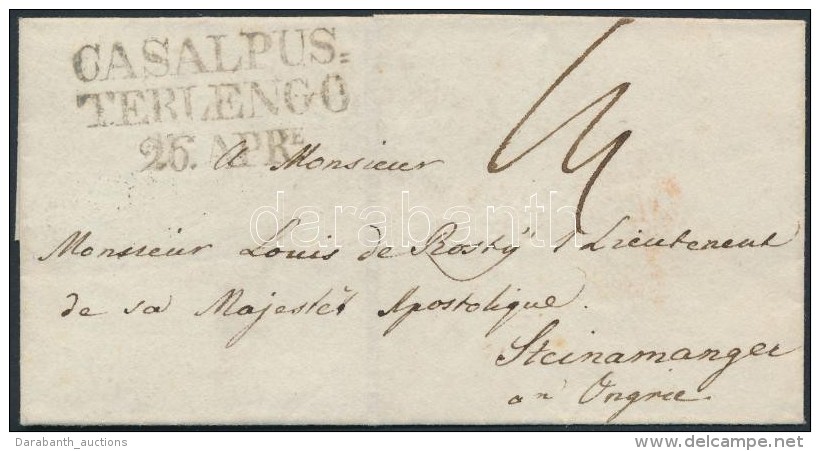 1841 Portós Levél / Unpaid Cover 'CASALPUS= / TERLENGO' - 'SABARIA' Steinamanger - Otros & Sin Clasificación