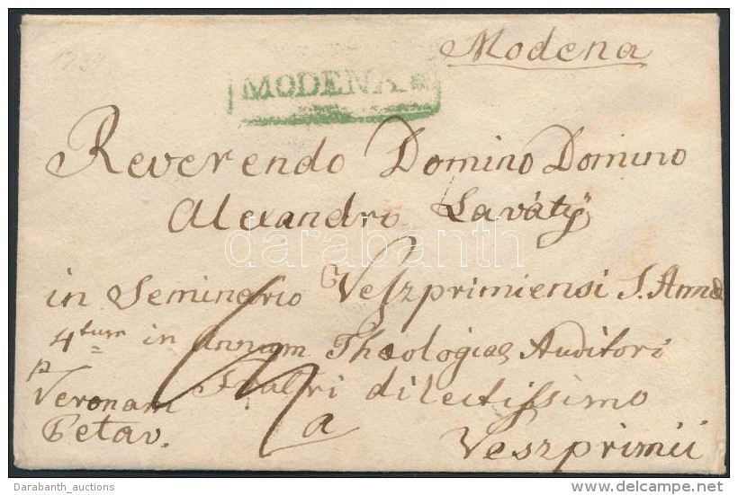 1834 Portós Levél / Unpaid Cover Zöld / Green 'MODENA' - Veszprimi - Otros & Sin Clasificación
