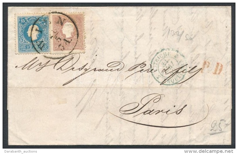 1859 10kr + 15kr Levélen / On Cover 'WIEN' - Paris - Other & Unclassified