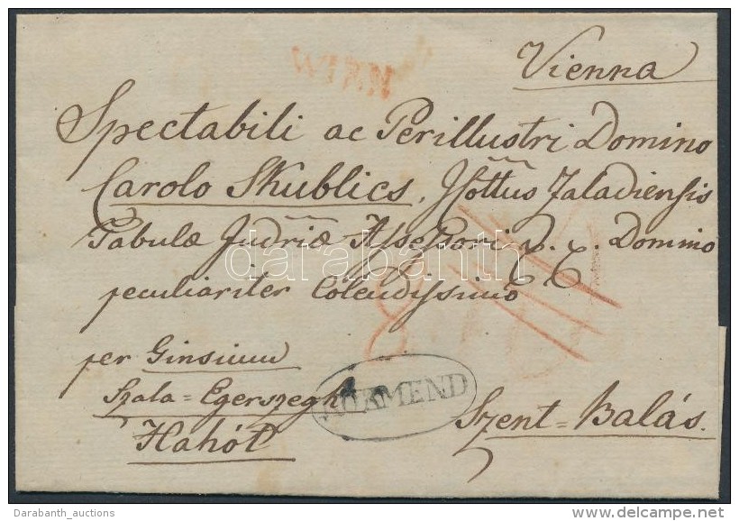 1824 Portós Levél / Unpaid Cover Piros / Red 'WIEN' - 'KÖRMEND' - Szent Balás - Otros & Sin Clasificación