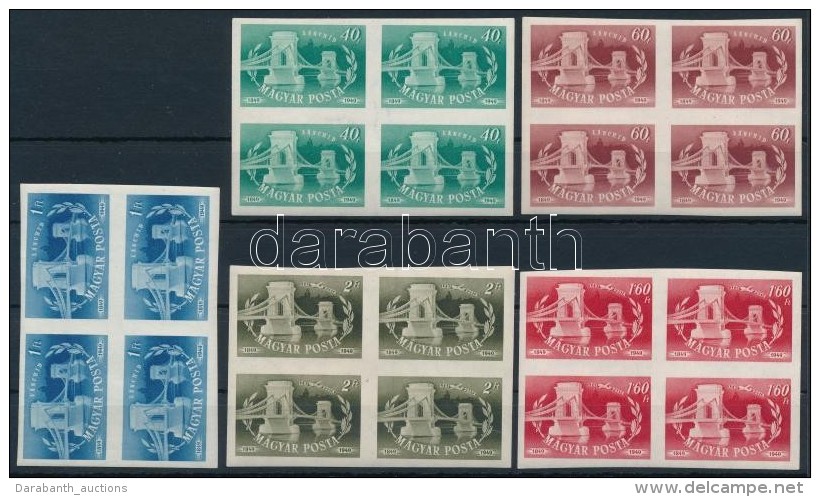 ** 1949 Lánchíd Vágott Sor Négyestömbökben / Mi 1059-1063 Imperforate Set In... - Autres & Non Classés