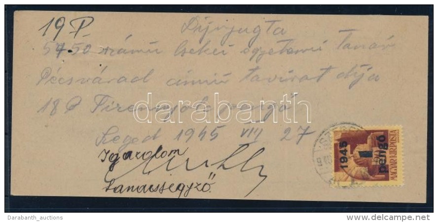 1945 (2. Díjszabás) Kézzel írt Távirati Díjnyugta 1P/20f Bélyeggel... - Otros & Sin Clasificación