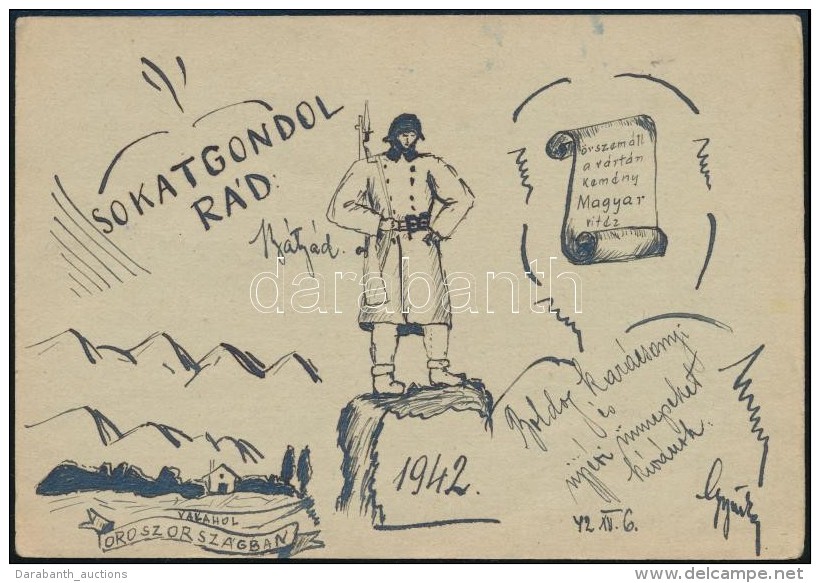 1942 Rajzos Tábori Posta Lap / Field Postcard With Drawing 'T.P. 33 B' - Otros & Sin Clasificación