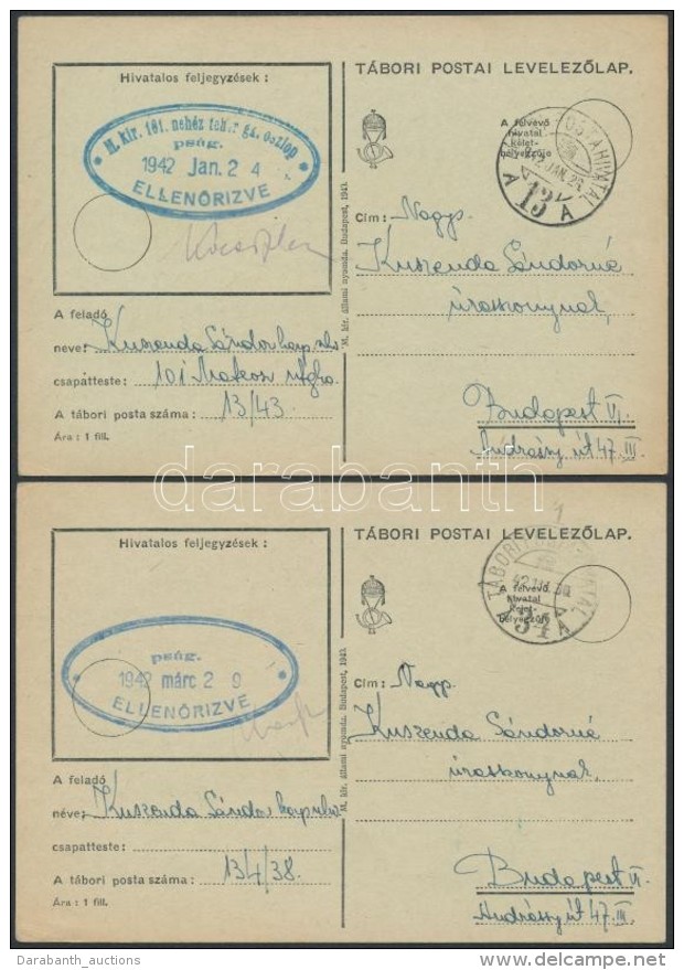 1942 2 Db Tábori LevelezÅ‘lap Alakulatbélyegzéssel / 2 Field Postcards - Autres & Non Classés