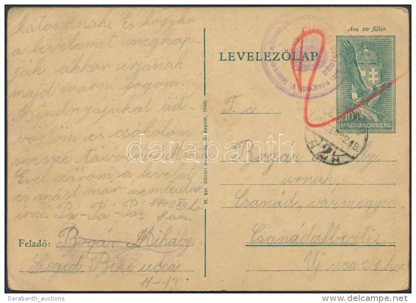 1940 Tábori Posta LevelezÅ‘lap, Ritka! / Field Postcard 'M.kir. Szegedi V. Honvéd Hadtest... - Autres & Non Classés