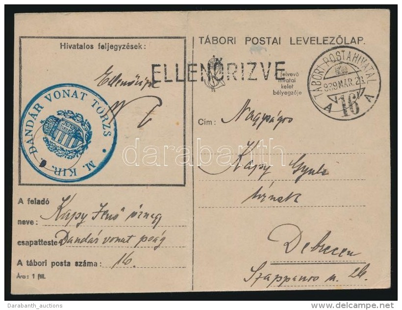 1939 Tábori Lap / Field Postcard 'M. KIR. DANDÁR VONAT TÖRZS' (bal Oldalon Levágva /... - Otros & Sin Clasificación
