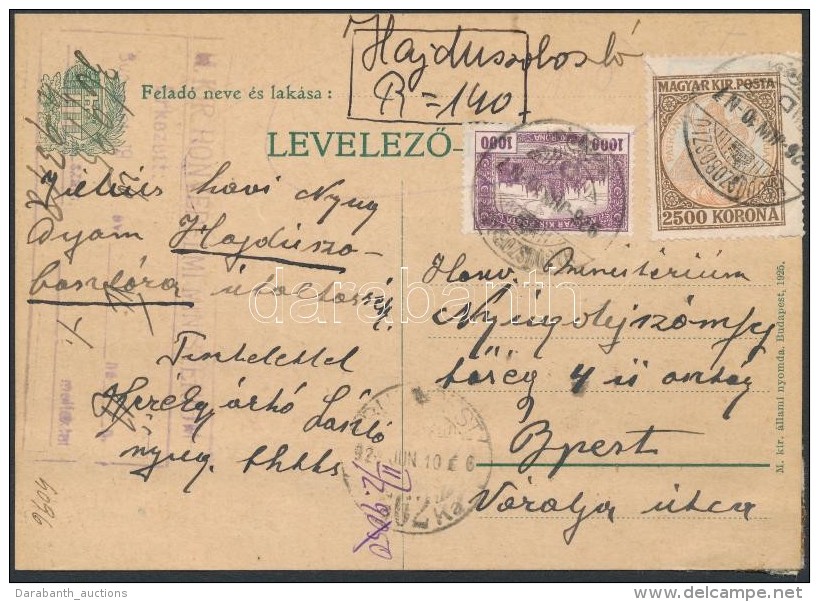 1926 Ajánlott LevelezÅ‘lap Szükségragjeggyel / Registered Cover With Handwritten Registration... - Otros & Sin Clasificación