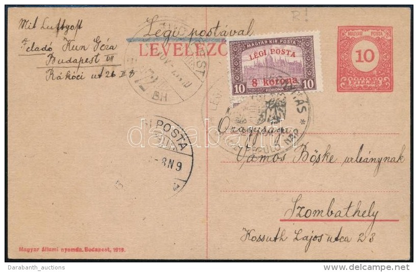 1920 ElsÅ‘ Napi Légi LevelezÅ‘lap Szombathelyre Angyalos Bélyegzéssel / First Day Airmail Card - Otros & Sin Clasificación