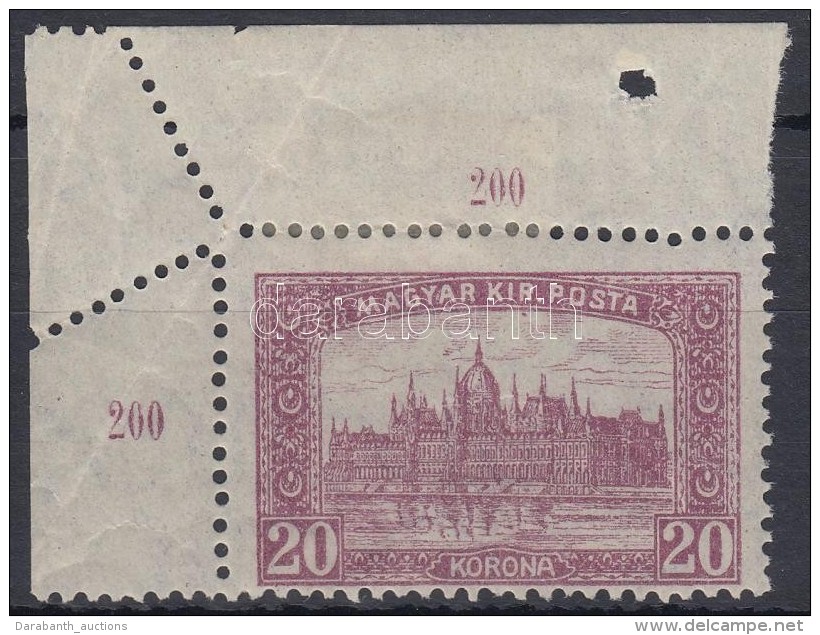 * 1921 Parlament 20K Elfogazott ívsarki Bélyeg / Mi 359 Misperforated Corner Stamp - Otros & Sin Clasificación