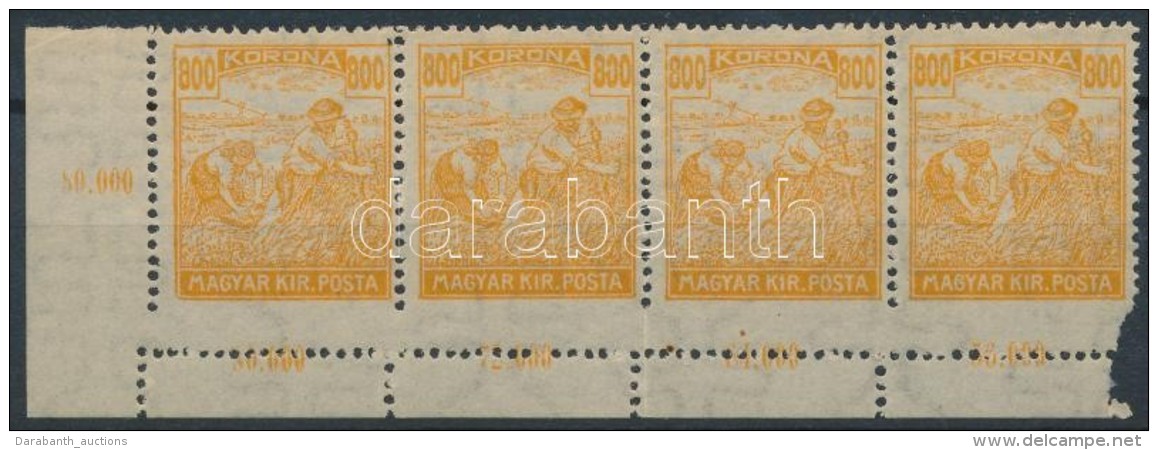 ** 1920 Arató 800K ívsarki Négyescsík Alul ErÅ‘sen Elfogazva / Mi 354 Corner Stripe Of... - Otros & Sin Clasificación