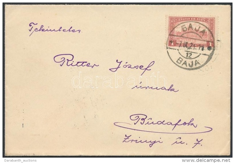 1921 Levél Budapestre KétnyelvÅ± 'BAJA' Bélyegzéssel / Cover With Bilingual Postmark - Otros & Sin Clasificación