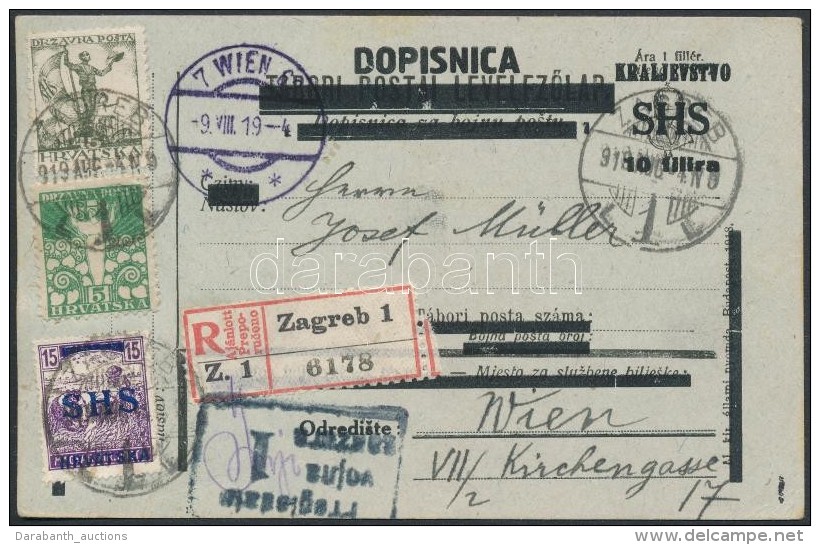 1919 Ajánlott SHS Díjjegyes Vegyes Díjkiegészítéssel / Registered PS-card... - Otros & Sin Clasificación