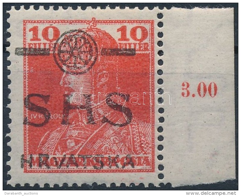 * SHS 1918 Károly 10f Kék Helyett Fekete Felülnyomás, RR / Mi 84 With Black Overprint.... - Otros & Sin Clasificación