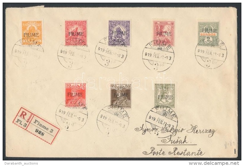 1919 8 Klf Fiume Bélyeg Ajánlott Levélen Sisekre / 8 Different Stamps On Registered Cover.... - Otros & Sin Clasificación