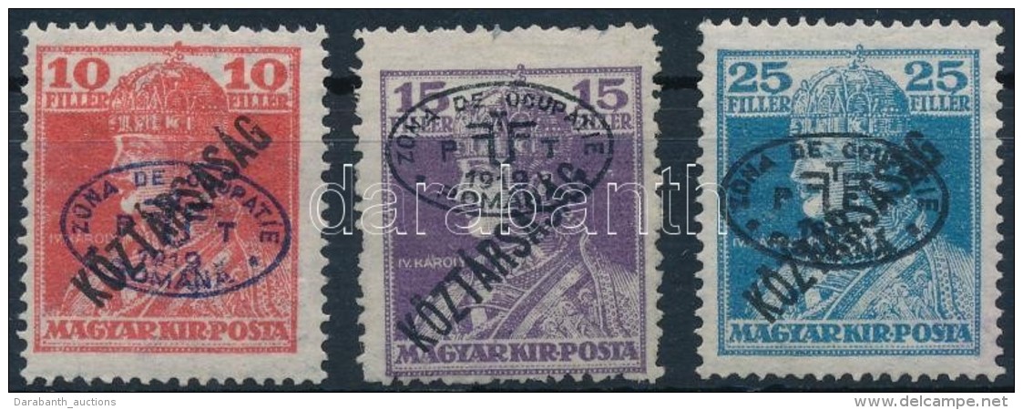 ** Debrecen I. 1919 Károly/Köztársasáf 10f, 15f és 25f (24.500) / Mi 56, 57b, 59b... - Otros & Sin Clasificación