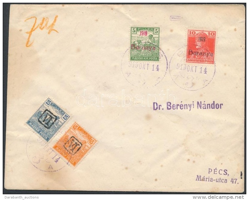 Baranya 1919 Helyi Levél 4 Bélyeggel Bérmentesítve / Local Cover With 4 Stamps... - Otros & Sin Clasificación
