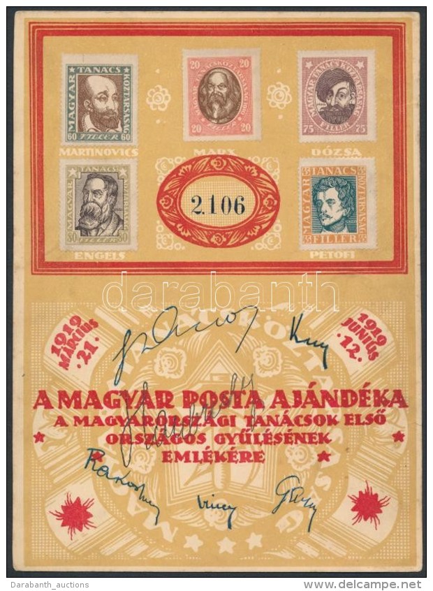 1919 Magyar Tanácsköztársaság Emléklap Aláírásokkal / Mi... - Otros & Sin Clasificación
