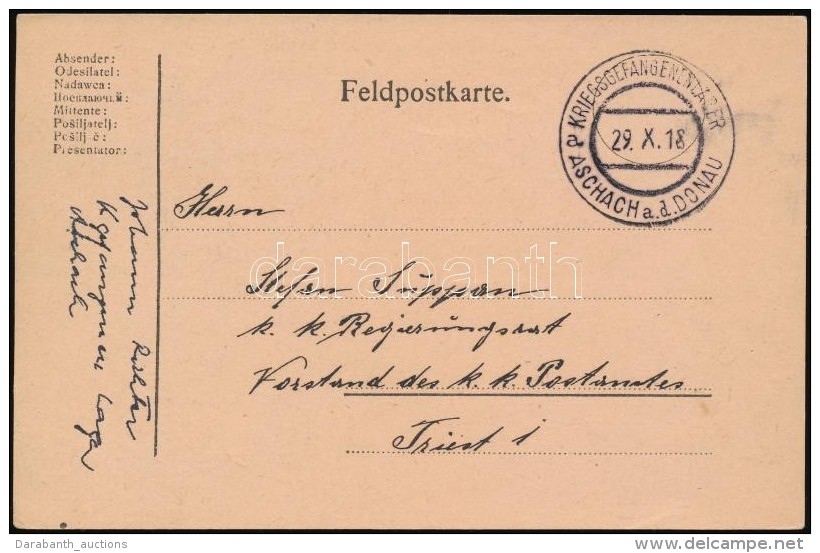 1918 Tábori Posta LevelezÅ‘lap / Field Postcard 'KRIEGSGEFANGENENLAGER ASCHACH A.d.DONAU' - Otros & Sin Clasificación