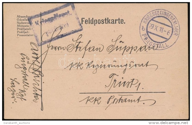 1918 Tábori Posta LevelezÅ‘lap / Field Postcard 'KRIEGSGEFANGENENLAGER PURGSTALL B' - Otros & Sin Clasificación