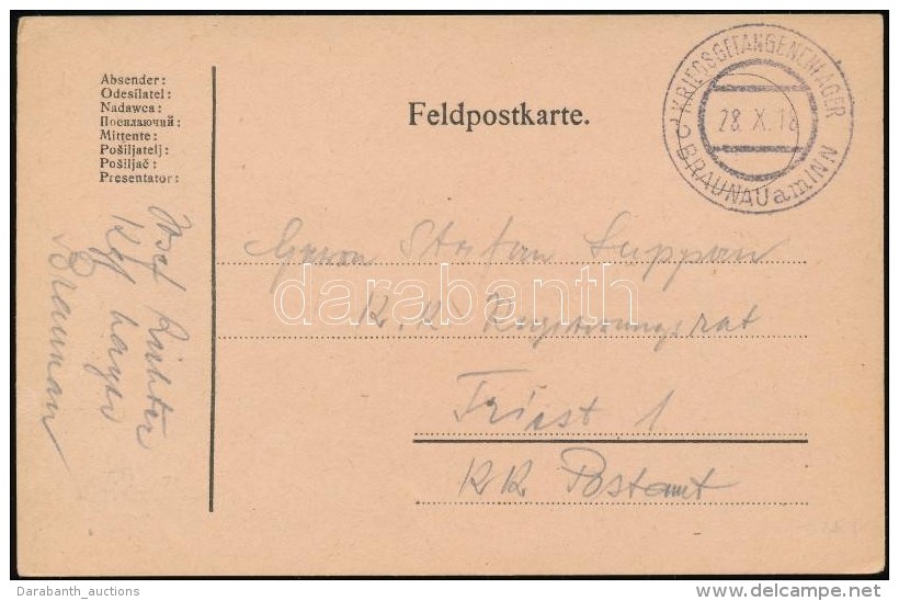 1918 Tábori Posta LevelezÅ‘lap / Field Postcard 'KRIEGSGEFANGENENLAGER BRAUNAU Am INN' - Otros & Sin Clasificación
