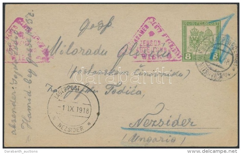 1918 Hadifogoly LevelezÅ‘lap / P.O.W. Card  'EP MITROVICA' - 'LAGERPOST NEZSIDER' (Rainer 1300 P) - Autres & Non Classés