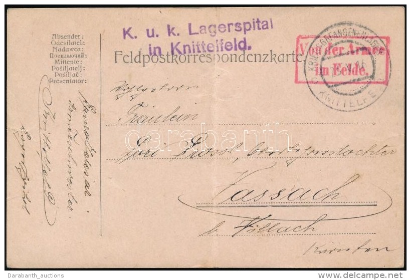 1916 Tábori Posta LevelezÅ‘lap / Field Postcard 'K.u.k. Lagerspital In Knittelfeld' + 'KRIEGSGEFANGENENLAGER... - Autres & Non Classés