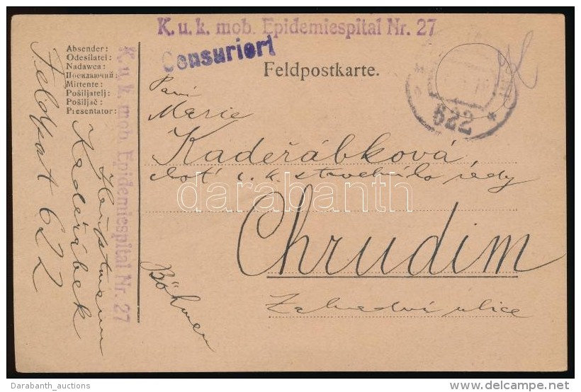 1918 Tábori Posta LevelezÅ‘lap / Field Postcard 'K.u.k. Mob. Epidemiespital Nr.27.' + 'FP 622 B' - Otros & Sin Clasificación