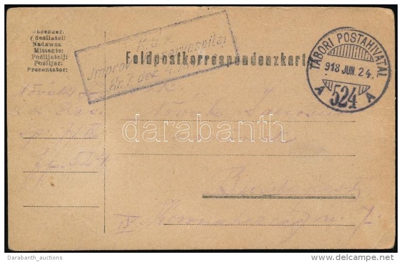 1918 Tábori Posta LevelezÅ‘lap / Field Post Cover 'K.u.k. Jmorov Reservespital' + 'TP 524 A' - Otros & Sin Clasificación