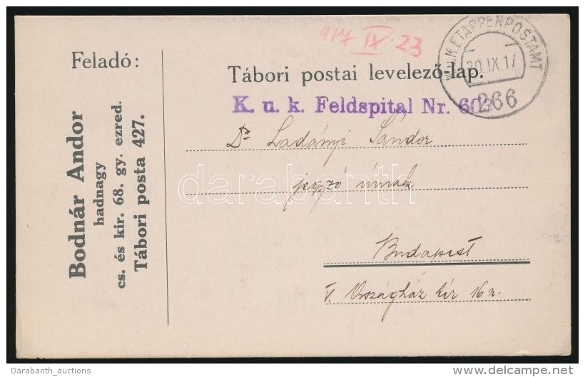 1917 Tábori Posta LevelezÅ‘lap / Field Post Cover 'K.u.k. Feldspital Nr. 603' + 'EP 266' - Otros & Sin Clasificación