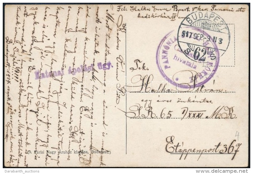 1917 Tábori Posta Képeslap / Field Postcard 'PANNÓNIA-UTCAI HADIKÓRHÁZ' - Otros & Sin Clasificación
