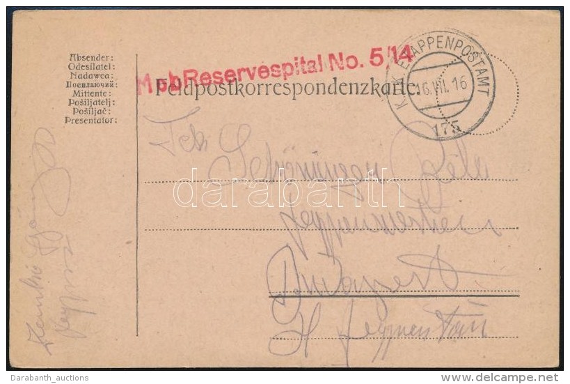 1916 Tábori Posta LevelezÅ‘lap / Field Postcard 'Reservespital No. 5/14' + 'EP 175' - Otros & Sin Clasificación