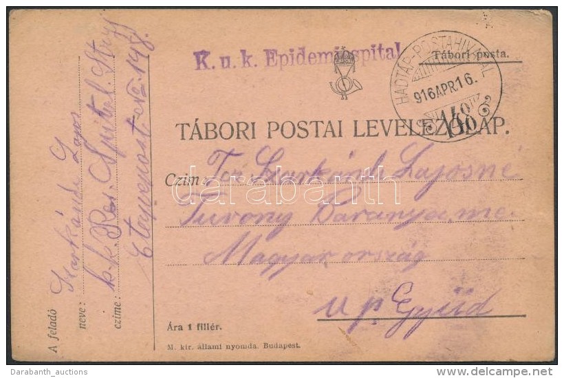 1916 Tábori Posta LevelezÅ‘lap / Field Postcard 'K.u.k. Epidemiespital' + 'HP 148' - Otros & Sin Clasificación