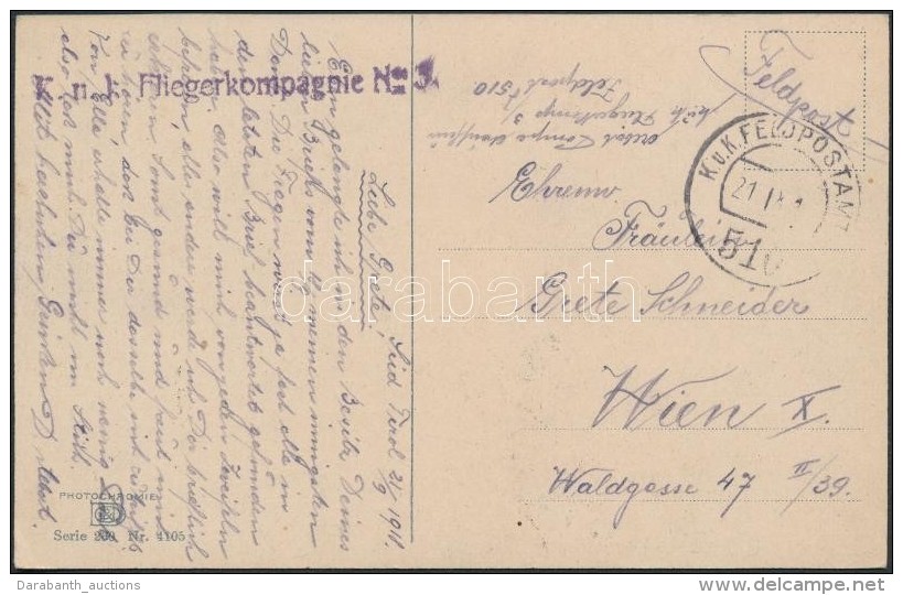 1918 Tábori Posta Képeslap 'K.u.k. Fliegerkompagnie No.3.' + 'FP 510' - Otros & Sin Clasificación