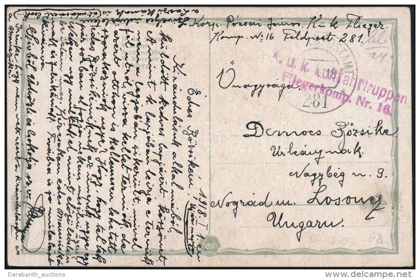 1918 Tábori Posta Képeslap / Field Postcard 'K.u.k. Luftfahrtruppen Fliegerkompagnie Nr. 16.' + 'FP... - Otros & Sin Clasificación