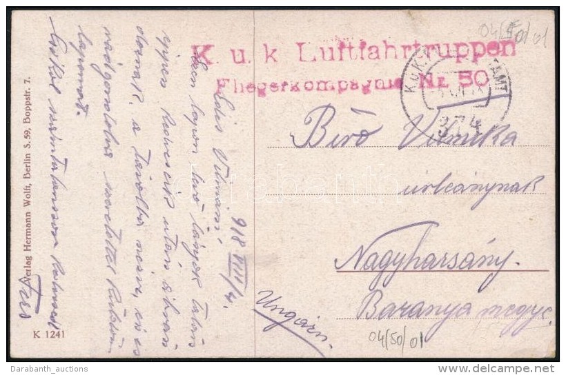 1918 Képeslap / Postcard 'K.u.k. Luftfahrtruppen Fliegerkompagnie Nr. 50.' + 'FP 374' - Otros & Sin Clasificación